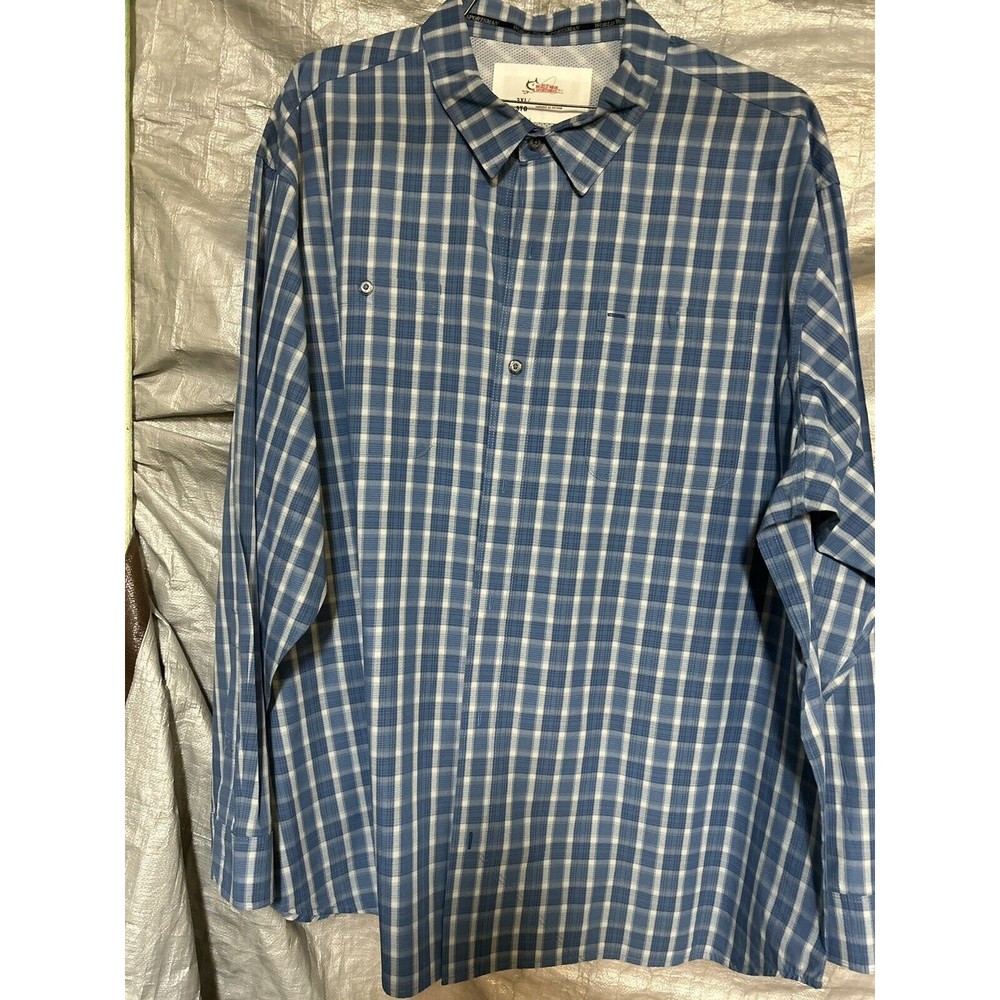 World Wide Sportsman Shirt Mens 3XL XXXL Blue Plaid Vented Fishing Long Sleeve